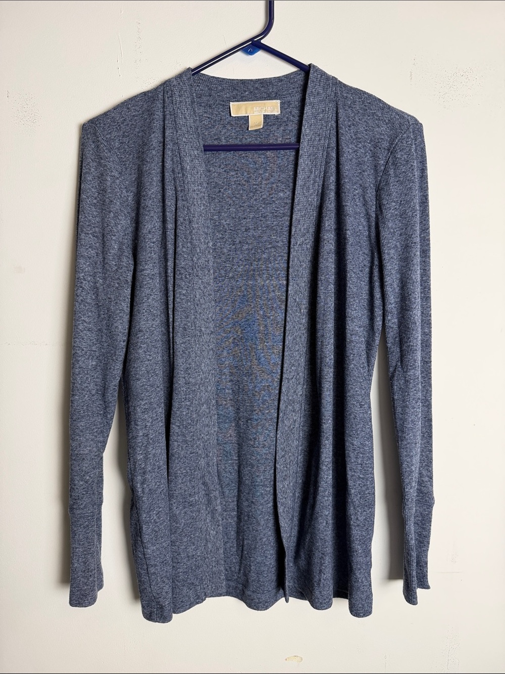 Michael Kors Heathered Slate Blue Open-Front Cardigan